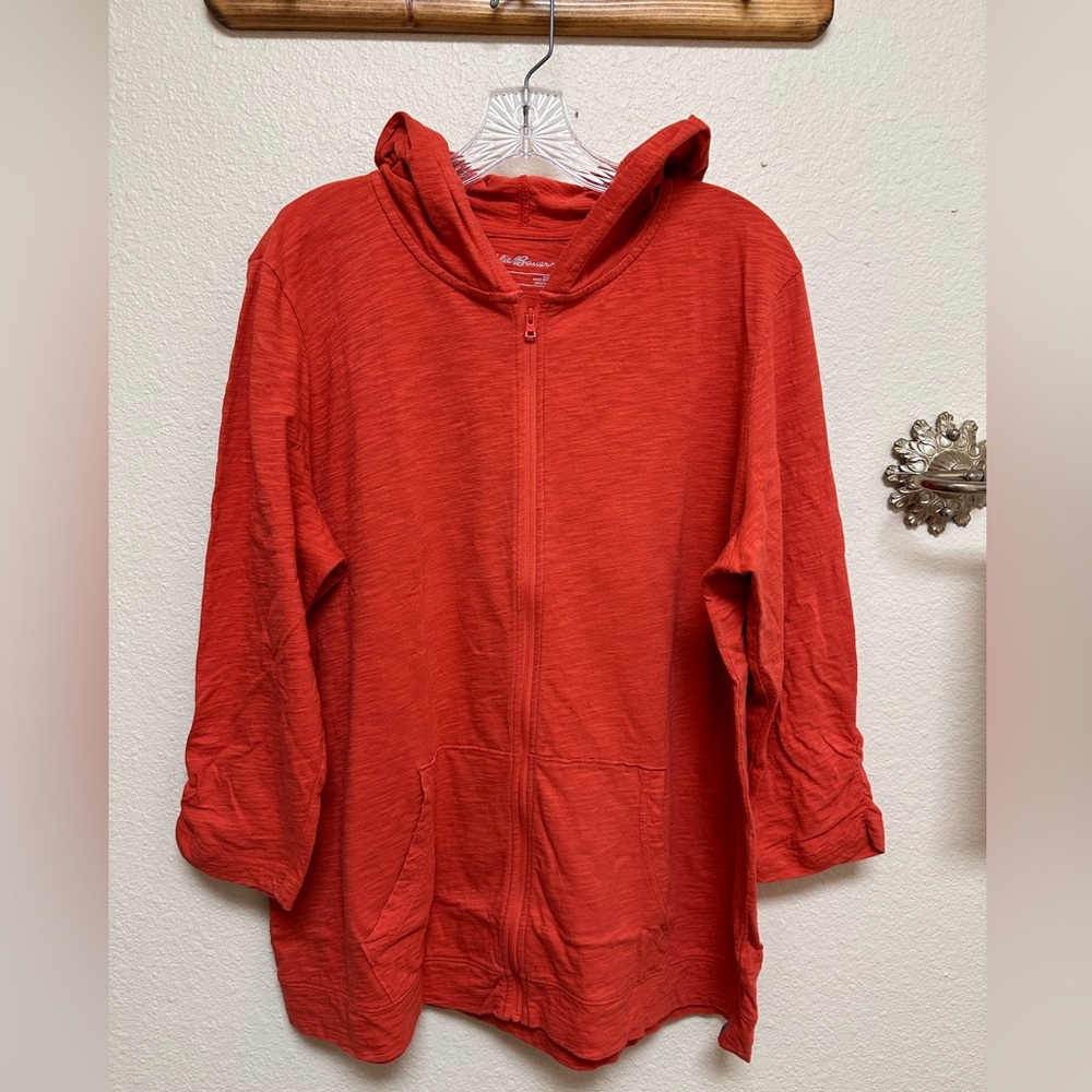 Eddie Bauer Lightweight Hooded Jacket 3/4 length rushed sleeves 2XL